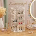 360° Rotating Acrylic Jewelry Organizer – 4-Tier Earring & Necklace Display Stand