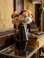 Luxury Black & Gold Marble Ceramic Vase – A Statement of Pure Elegance