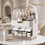 Large Dustproof Cosmetic Organizer with Transparent Dome & Drawers