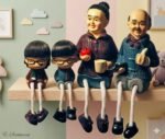 4-Piece "Family" Resin Figurine Set – Hanging Legs Shelf Decor - Image 3