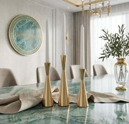 Modern Hourglass Golden Metal Taper Candle Holders - Set of 3