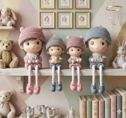 4-Piece "Family" Resin Figurine Set – Hanging Legs Shelf Decor
