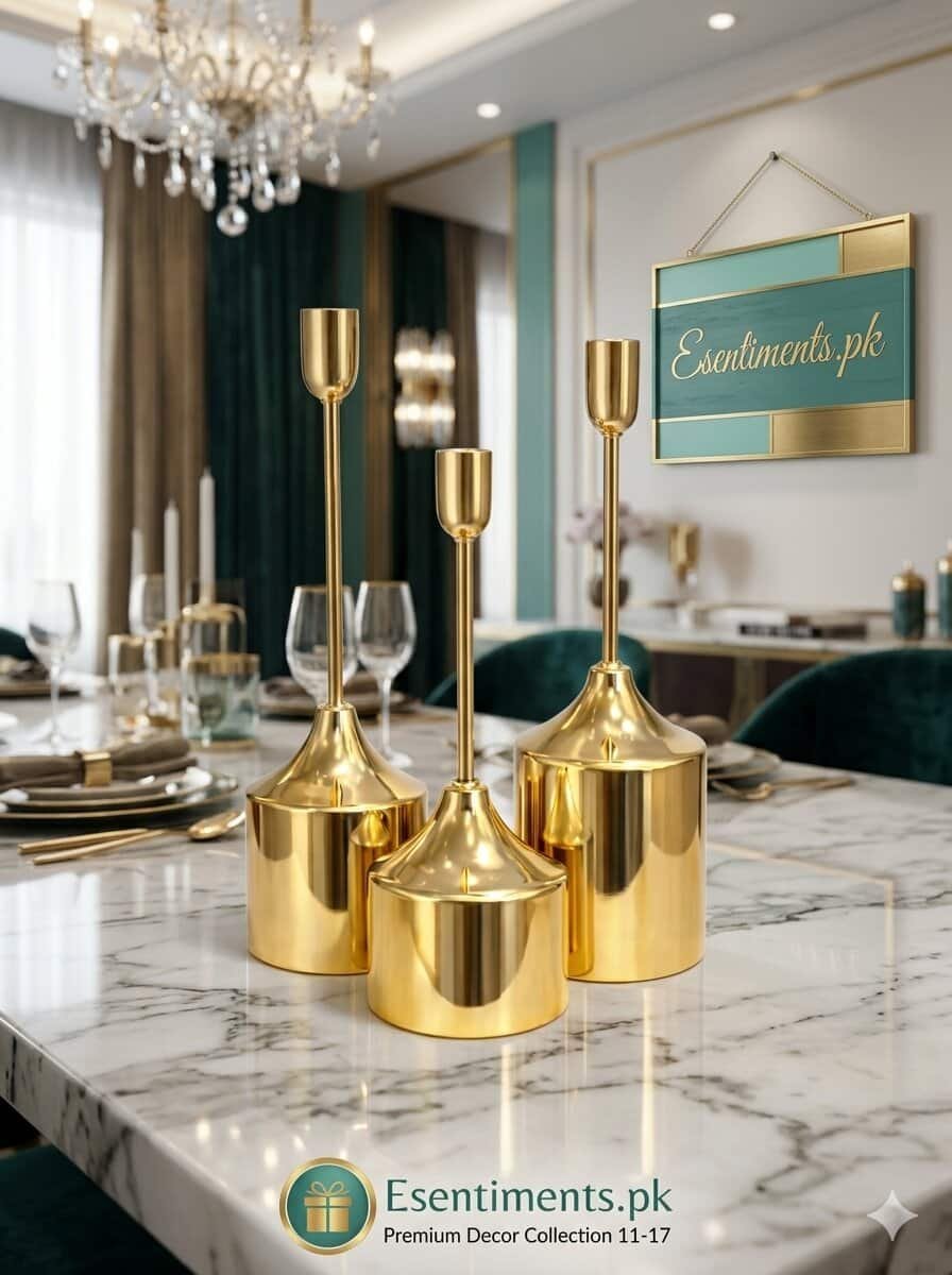 image_c7675a95 (1) Luxury Golden Weighted-Base Taper Candle Holders - Set of 3 - Image 1