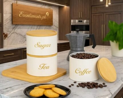 Premium 3-Piece Pastel Mint Kitchen Canister Set with Bamboo Lids – Tea, Coffee, & Sugar