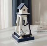 The Beacon of Luxury: Hand-Painted Lighthouse Lantern in Navy & Pearl - Image 5