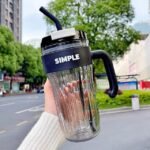 Simple 920ml Vertical Stripe Water Bottle with Straw & Handle – BPA-Free Aesthetic Tumbler - Image 2