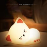 Cute Silicone Sleeping Cat Night Light – Rechargeable LED Nursery Bedside Lamp