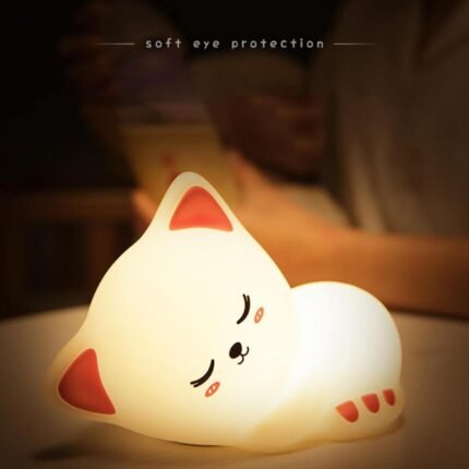 Cute Silicone Sleeping Cat Night Light – Rechargeable LED Nursery Bedside Lamp