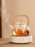 Luxury 1000ml Borosilicate Glass Teapot with Bamboo Handle