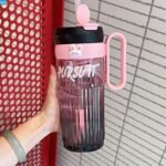 Pursuit Aesthetic Fluted Acrylic Glass Tumbler – 550ml Sipper with Straw and Easy-Grip Handle - Image 2