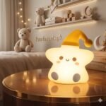 Cute Silicone Star Night Light with Sleep Cap – Rechargeable LED Nursery Lamp