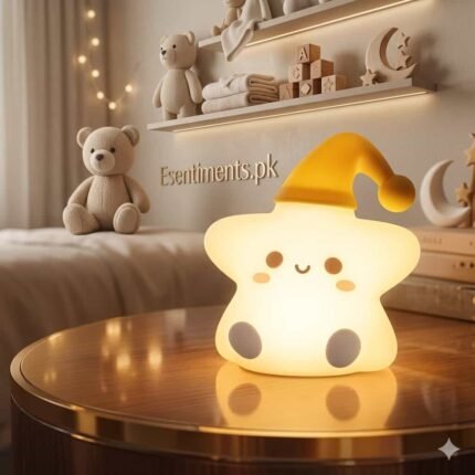Cute Silicone Star Night Light with Sleep Cap – Rechargeable LED Nursery Lamp