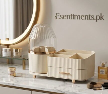Luxury 360° Rotating Makeup Organizer with Dustproof Brush Holder & Drawers