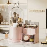 Luxury 2-in-1 Rotating Makeup Brush Holder with Dustproof Dome & Cosmetic Organizer - Image 3
