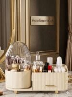 Luxury 360° Rotating Makeup Organizer with Dustproof Brush Holder & Drawers - Image 2
