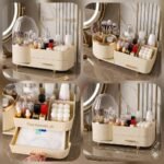 Luxury 360° Rotating Makeup Organizer with Dustproof Brush Holder & Drawers - Image 3
