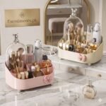 Luxury Rotating Makeup & Skincare Organizer with Dustproof Brush Dome