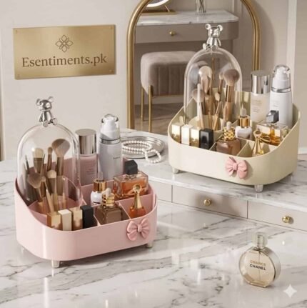 Luxury Rotating Makeup & Skincare Organizer with Dustproof Brush Dome