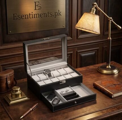 Premium 2-Tier Leather Watch Organizer & Jewelry Display Case