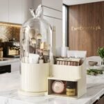 Luxury 2-in-1 Rotating Makeup Brush Holder with Dustproof Dome & Cosmetic Organizer
