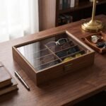 Premium 8-Slot Wooden Sunglasses Organizer Box with Transparent Glass Lid