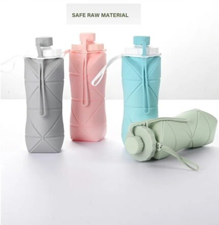 600ml Foldable Silicone Water Bottle – Portable & Leakproof Collapsible Travel Flask