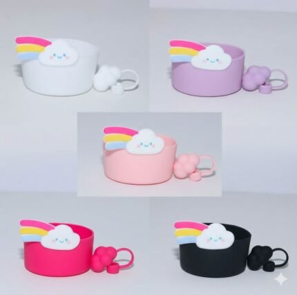 Rainbow Cloud Silicone Tumbler Boot & Straw Topper Set