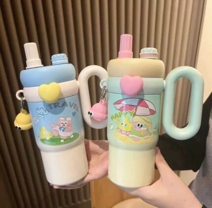 Premium Kids Kawaii Rainbow Sip Tumbler with Handle & Straw