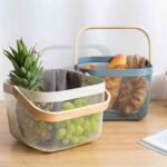 Nordic Style Metal Mesh Storage Basket with Foldable Bamboo Handle - Image 3