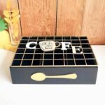 Premium "COFFEE" Grid-Lid Wooden Tea & Coffee Sachet Organizer Box - Image 3