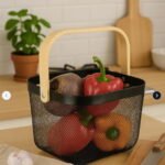 Nordic Style Metal Mesh Storage Basket with Foldable Bamboo Handle - Image 5
