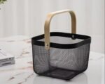 Nordic Style Metal Mesh Storage Basket with Foldable Bamboo Handle - Image 4