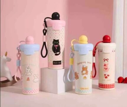Kawaii Pastel Character Insulated Stainless Steel Tumbler with Straw & Carry Strap – 600ml