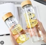 Aesthetic Borosilicate Glass Water Bottle with Time Markers & Bamboo Lid - Image 3