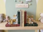 Vintage Bear & Storybook Resin Bookends Set – Charming Pastel Kids' Nursery & Children’s Room Decor