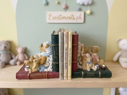 Vintage Bear & Storybook Resin Bookends Set – Charming Pastel Kids' Nursery & Children’s Room Decor