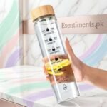 Aesthetic Borosilicate Glass Water Bottle with Time Markers & Bamboo Lid - Image 2