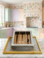 Vintage Shabby Chic Wooden Cutlery Box with Glass Lid – 3 Compartments - Image 2