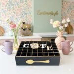 Premium "COFFEE" Grid-Lid Wooden Tea & Coffee Sachet Organizer Box - Image 4