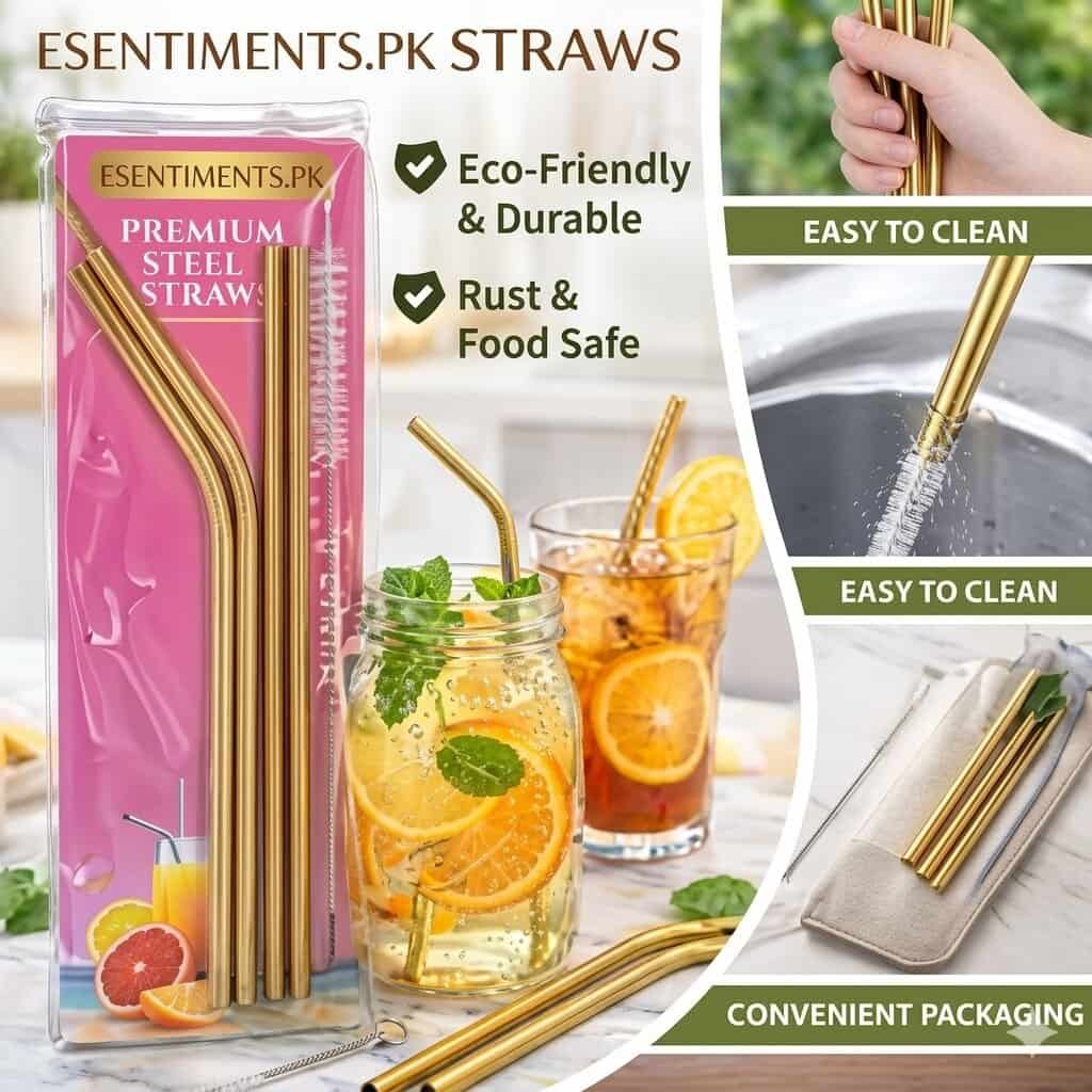 image_493935c9 (1) (1) Falari Premium Reusable Gold Stainless Steel Straws Set – Eco-Friendly Metal Drinking Straws with Cleaning Brush - Image 1