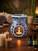 Handmade Blue Mosaic Glass Essential Oil Burner & Tealight Wax Warmer
