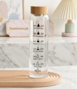 Aesthetic Borosilicate Glass Water Bottle with Time Markers & Bamboo Lid - Image 6