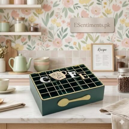 Premium "COFFEE" Grid-Lid Wooden Tea & Coffee Sachet Organizer Box
