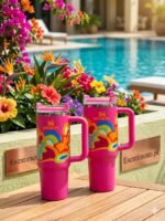 Stanley Quencher H2.0 FlowState Tumbler 30oz & 40oz – Tropical Wave Pink Edition