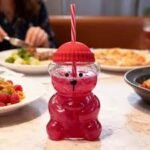 Bearista Shaped Borosilicate Glass Tumbler with Beanie Lid & Straw – 500ml - Image 3