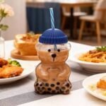 Bearista Shaped Borosilicate Glass Tumbler with Beanie Lid & Straw – 500ml - Image 4