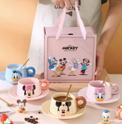 Disney Mickey & Friends Premium Ceramic Cup & Saucer Gift Set with Golden Spoon