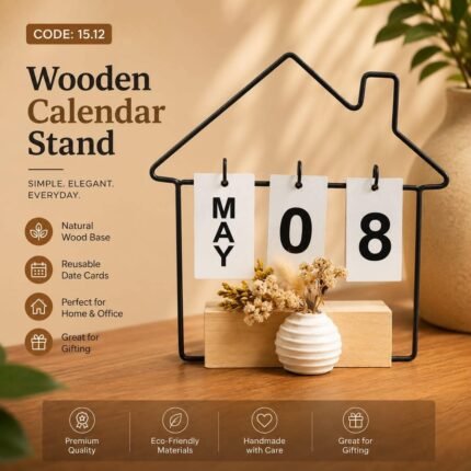 House Shaped Wooden Calendar Stand – Perpetual Desk Calendar