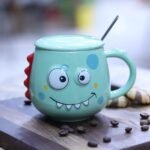 Cute Monster Ceramic Mug Set with Lid and Spoon – Quirky Tea & Coffee Cup - Image 5
