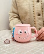 Cute Monster Ceramic Mug Set with Lid and Spoon – Quirky Tea & Coffee Cup - Image 4